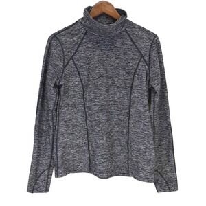 Zella Womens Space Dye Mock Neck Long Sleeve Active Top Gray‎ Heather Thumbholes